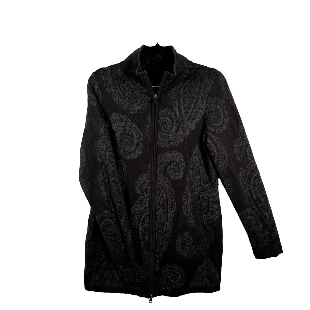 Cynthia Rowley Active Jacket Women Small Black Paisley Full Zip Cotton Mock Neck
